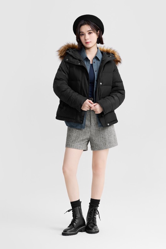 極暖羽絨帽毛連帽外套-女