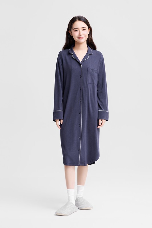 輕柔嫘縈開襟家居洋裝-女