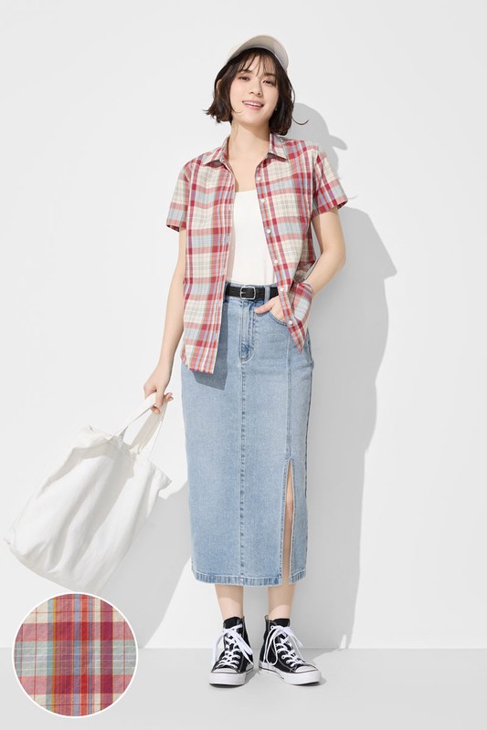 格紋短袖襯衫-女