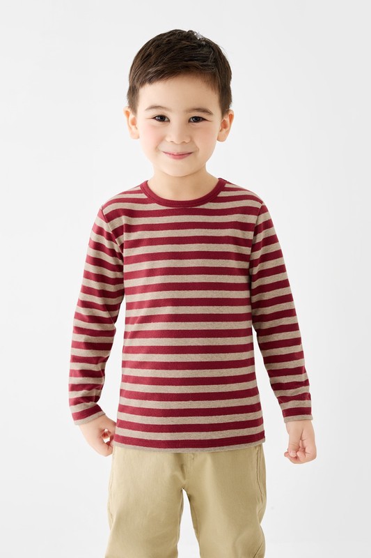 磨毛羅紋條紋圓領T恤-童