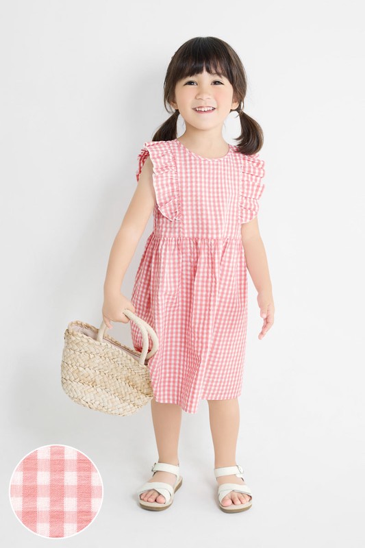荷葉格紋洋裝-童