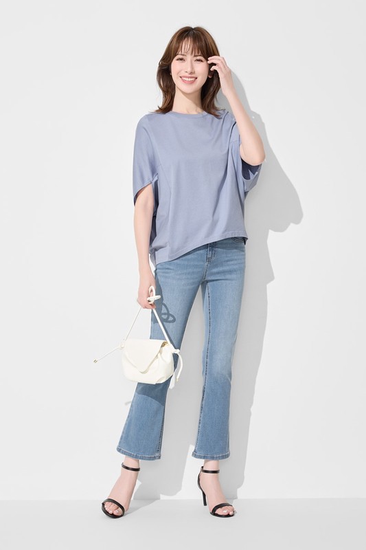 絲光棉五分袖寬版上衣-女