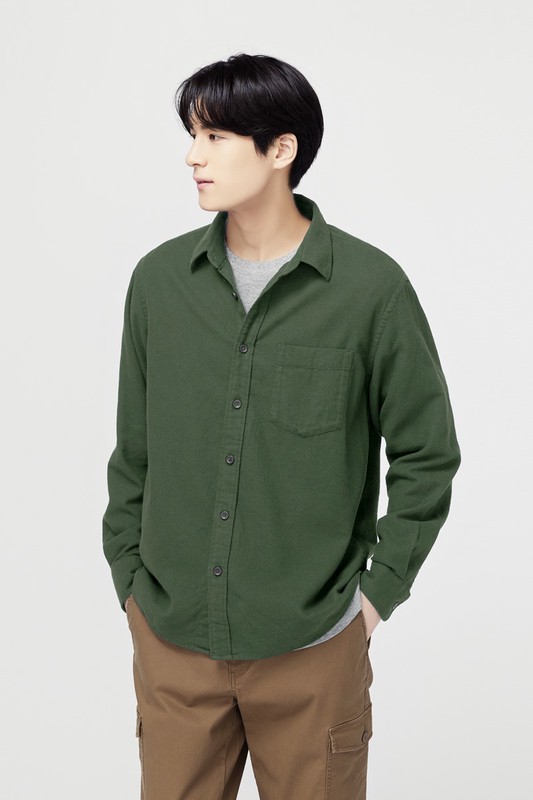 法蘭絨長袖襯衫-男
