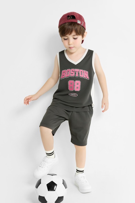 吸排網眼文字印花背心-童