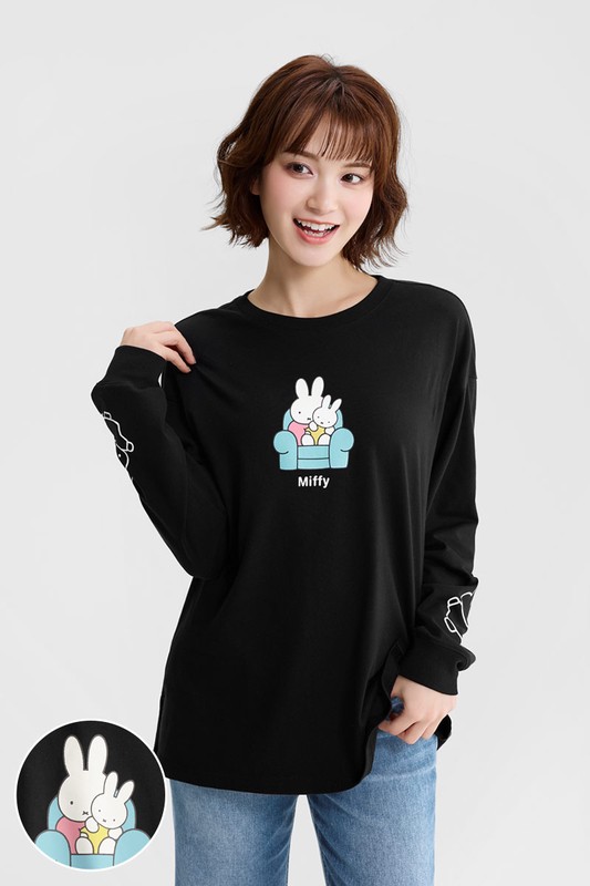 Miffy寬長版長袖印花T恤-08-女