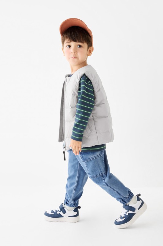 彈性牛仔工裝束口褲-童