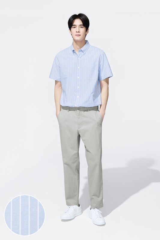 牛津條紋短袖襯衫-男