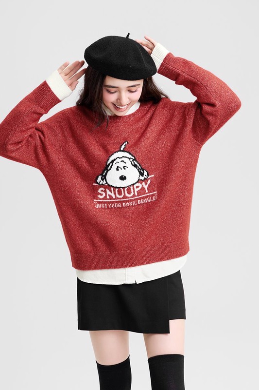 史努比系列粗針混紡毛衣-女