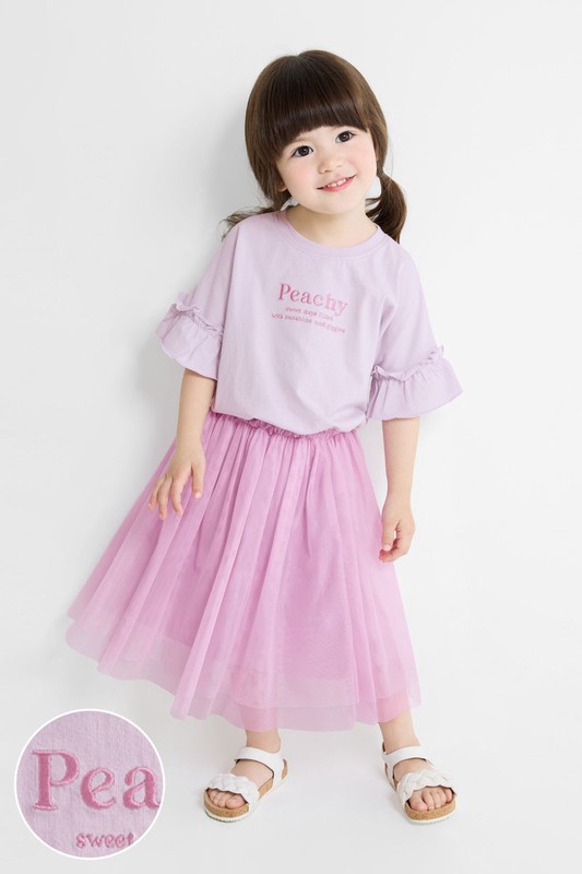 荷葉袖文字電繡上衣-童