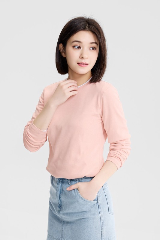 純棉厚實圓領長袖T恤-女