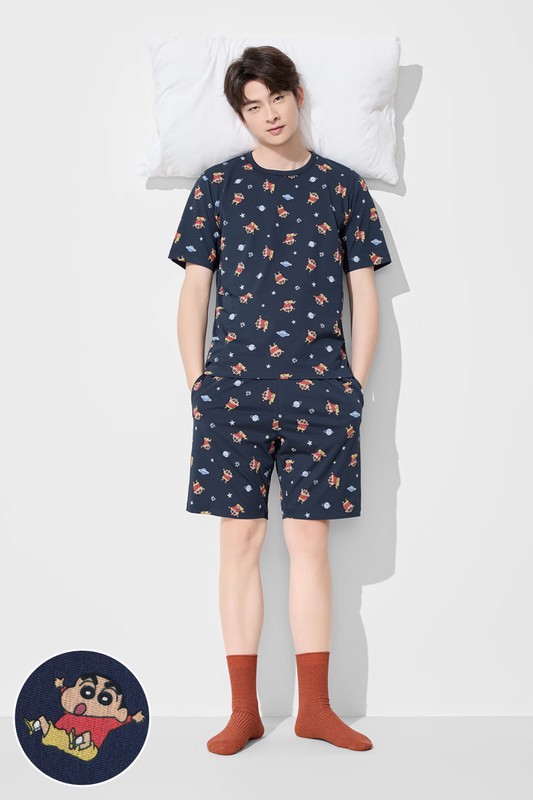 蠟筆小新快乾棉印花家居套裝-男