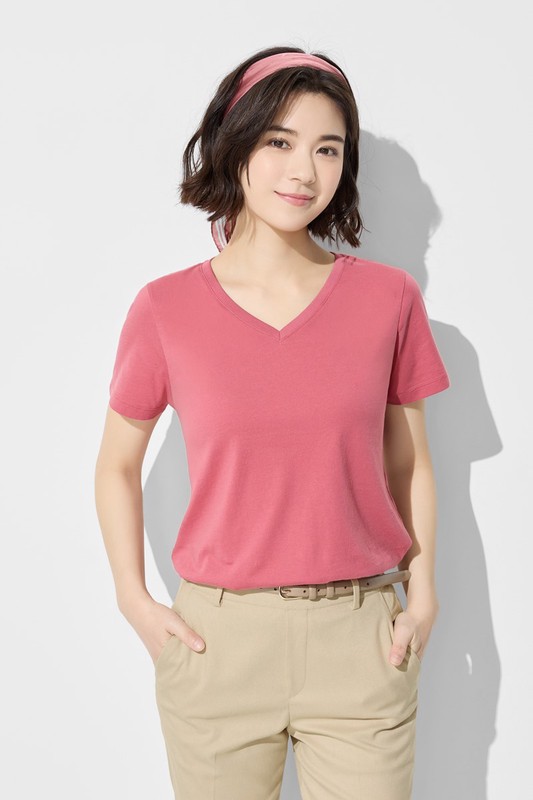 純棉V領T恤-女
