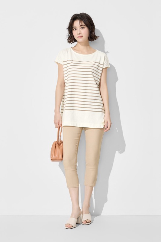 粗紡條紋連袖寬長版上衣-女