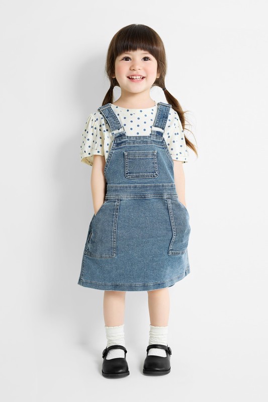 牛仔吊帶裙-童
