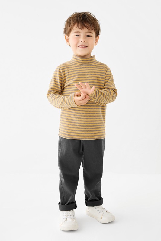 磨毛羅紋條紋立領T恤-童