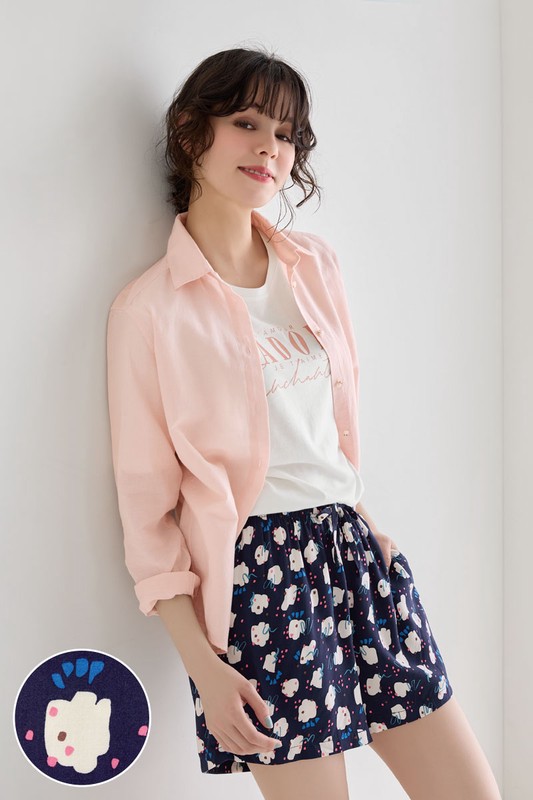 嫘縈圖騰花卉印花短褲-女