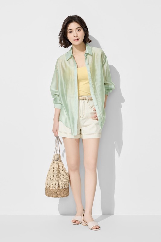 壓線多色高腰牛仔短褲-女