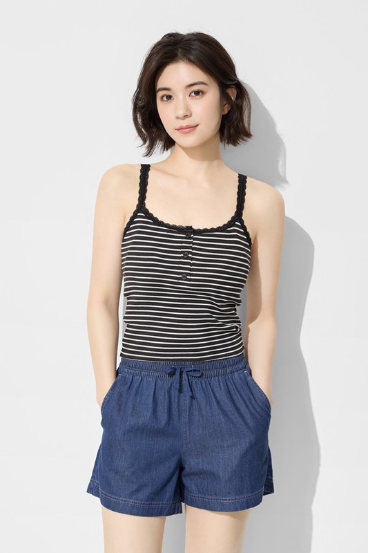 Bra條紋蕾絲細肩帶背心-女