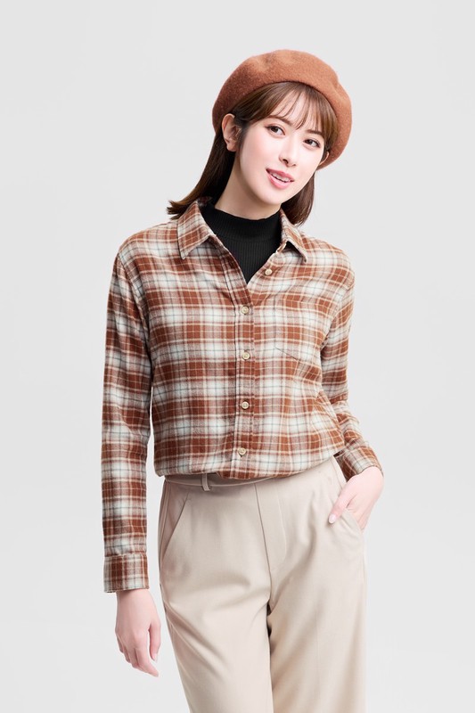 法蘭絨格紋襯衫-女