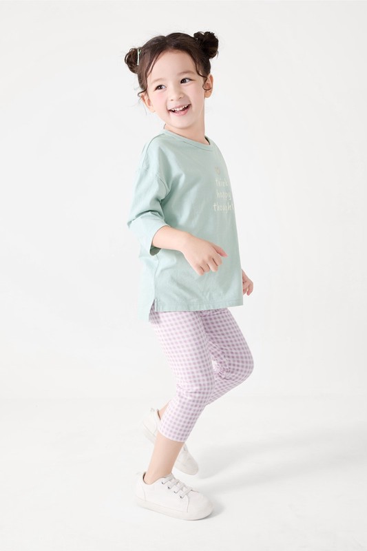 彈力格紋七分內搭褲-童