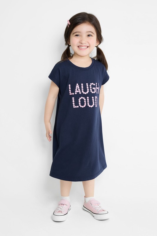 純棉文字印花洋裝-童