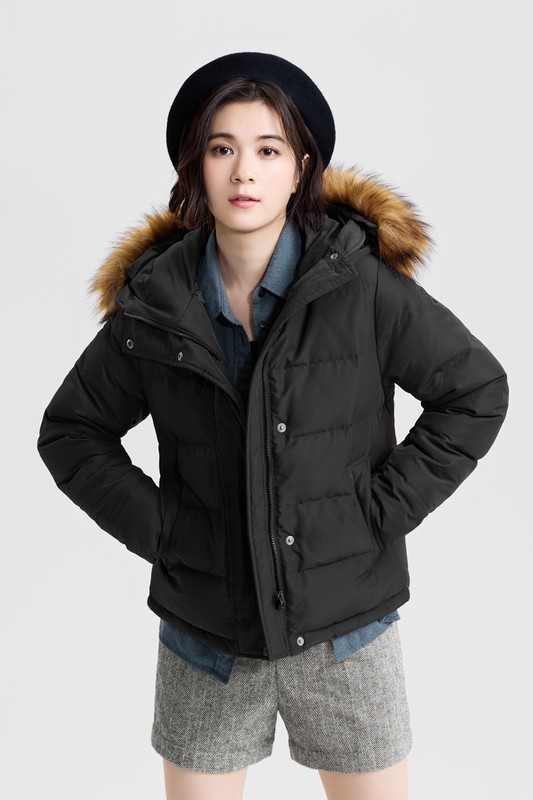 極暖羽絨帽毛連帽外套-女