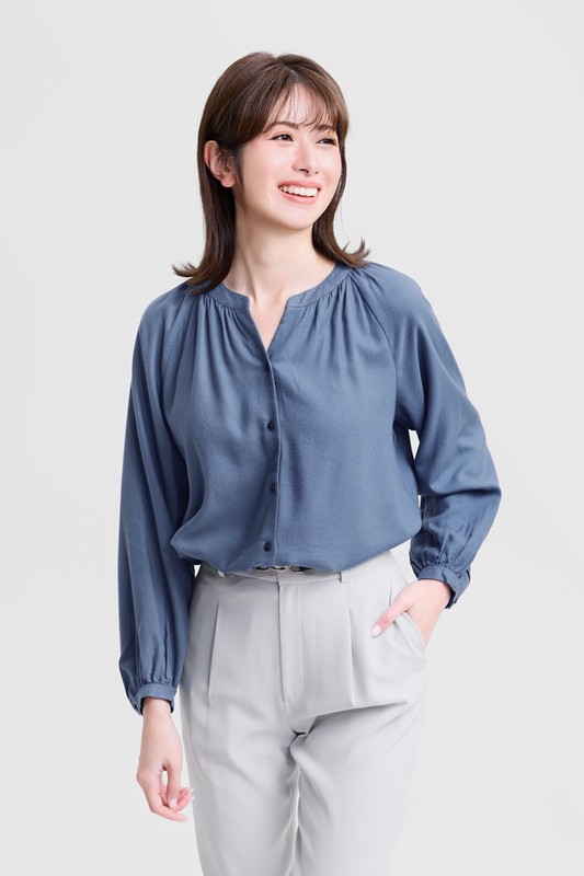 柔軟法蘭絨抓皺上衣-女