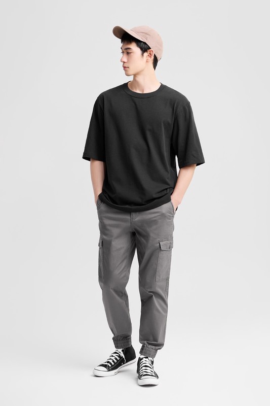 棉質工裝束口褲-男