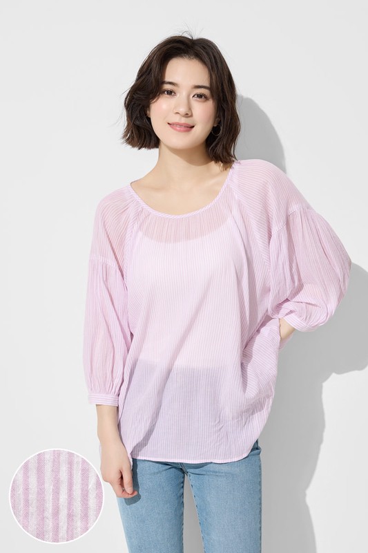 棉質紋理七分袖上衣-女
