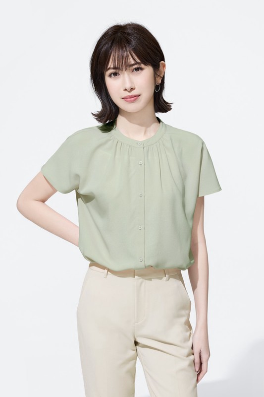 嫘縈立領連袖襯衫-女