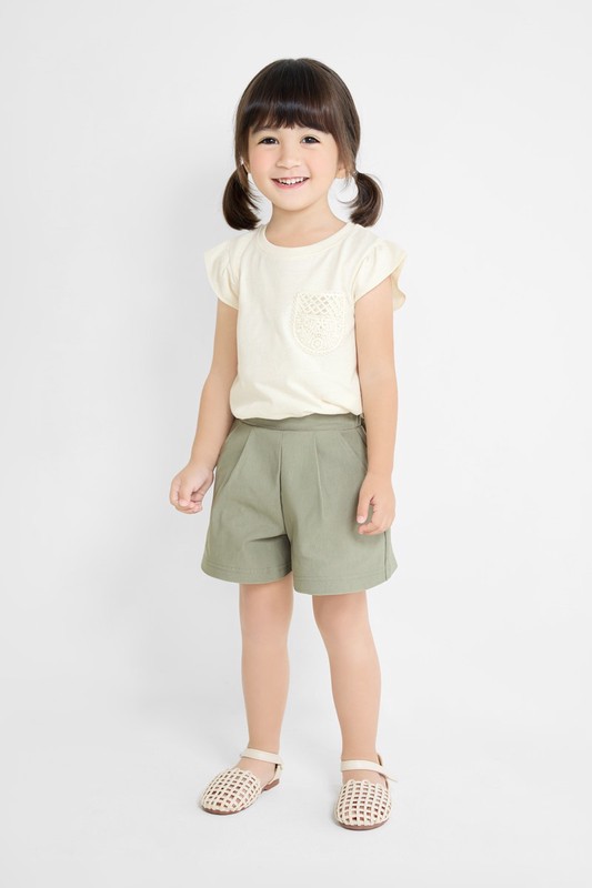 彈力打褶寬襬短褲-童