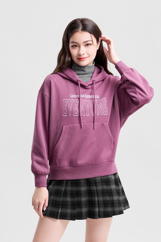 文字刷毛寬版印花連帽衫-04-女