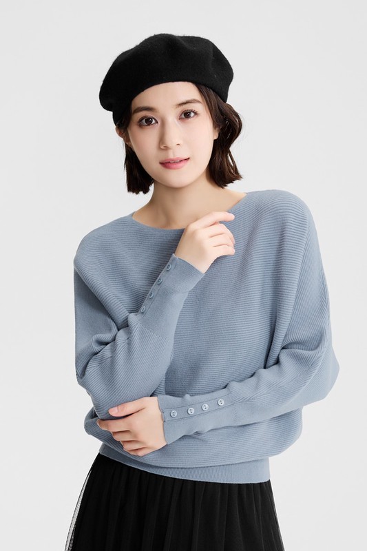 寬版連袖毛衣-女