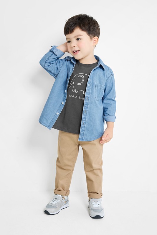 棉質彈性長褲-童