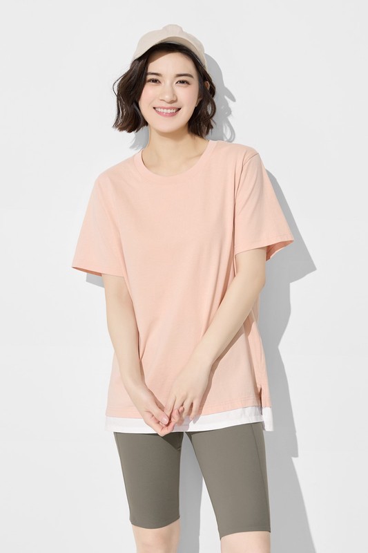 純棉寬版假兩件T恤-女