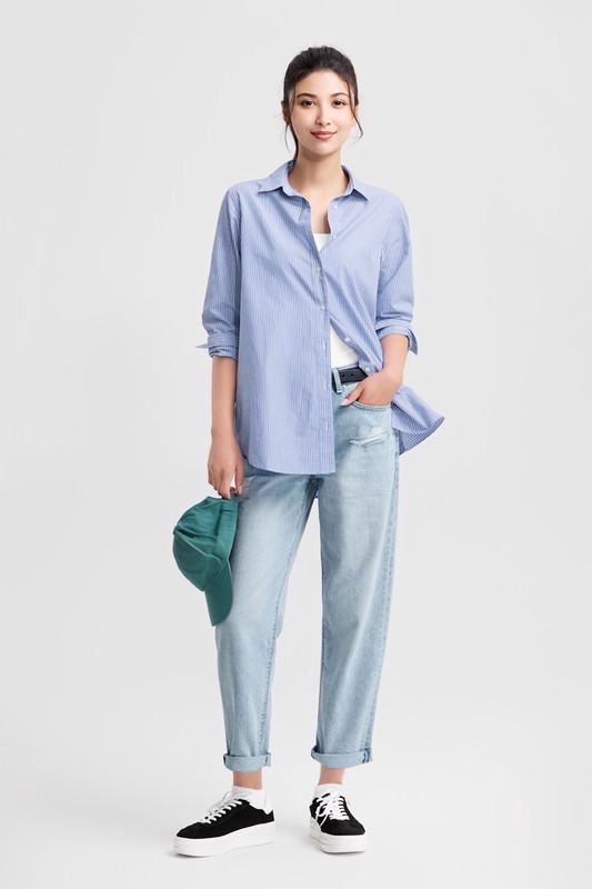 刷破男友風九分牛仔褲-女