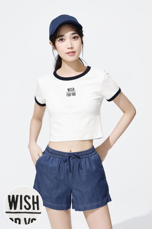 純棉羅紋配色電繡T恤-女