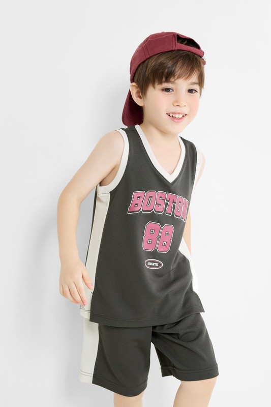 吸排網眼文字印花背心-童