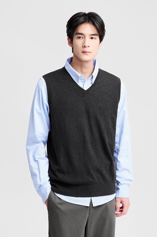 美麗諾羊毛混紡針織背心-男