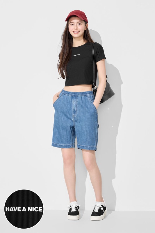 輕涼羅紋文字印花短版上衣-女