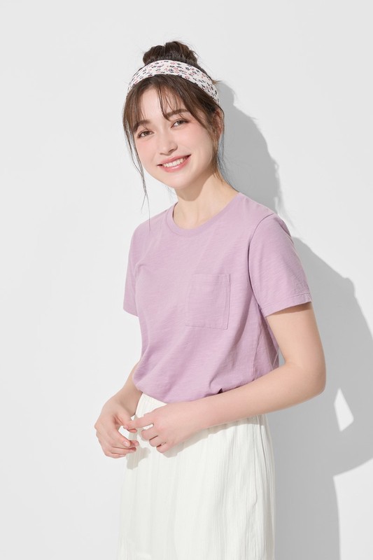 竹節棉口袋短袖T恤-女