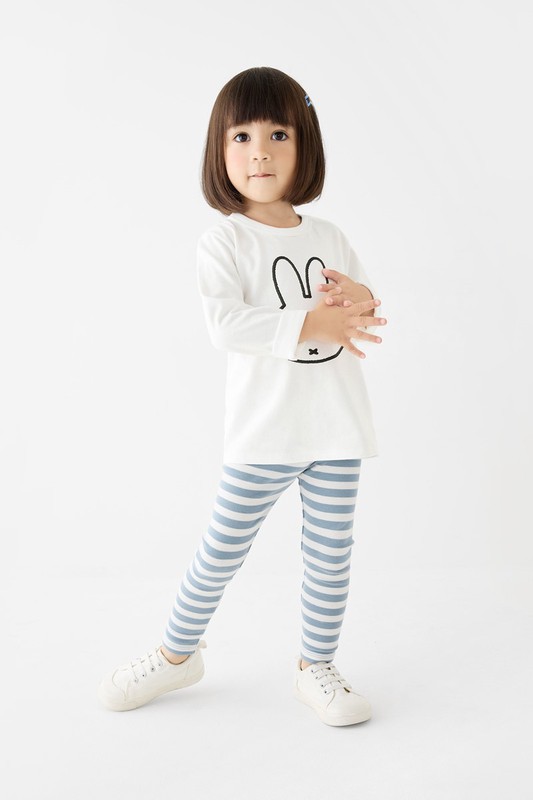 磨毛羅紋條紋內搭褲-童