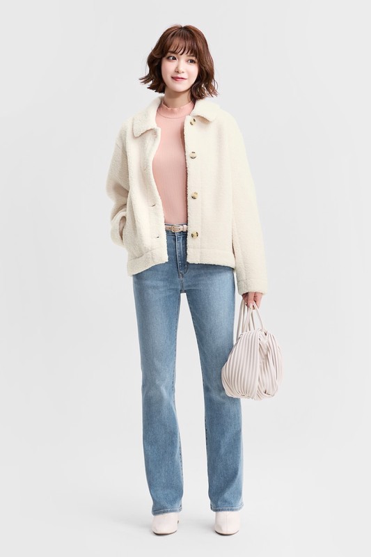 仿羊羔絨翻領外套-女