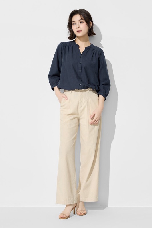 棉麻七分袖襯衫-女