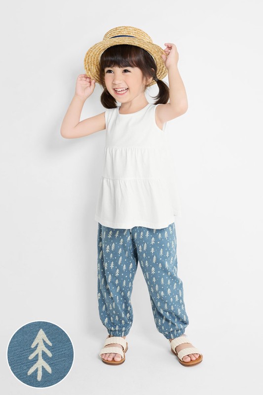 竹節棉印花束口褲-童