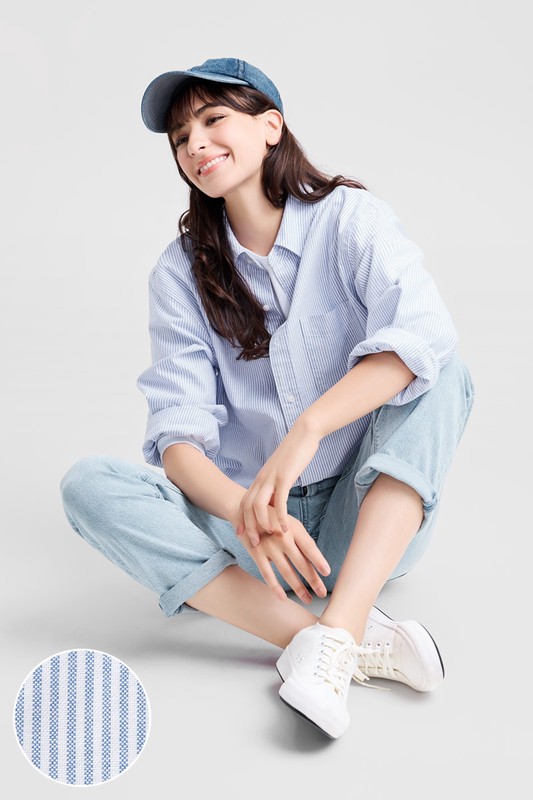 牛津條紋長袖襯衫-男