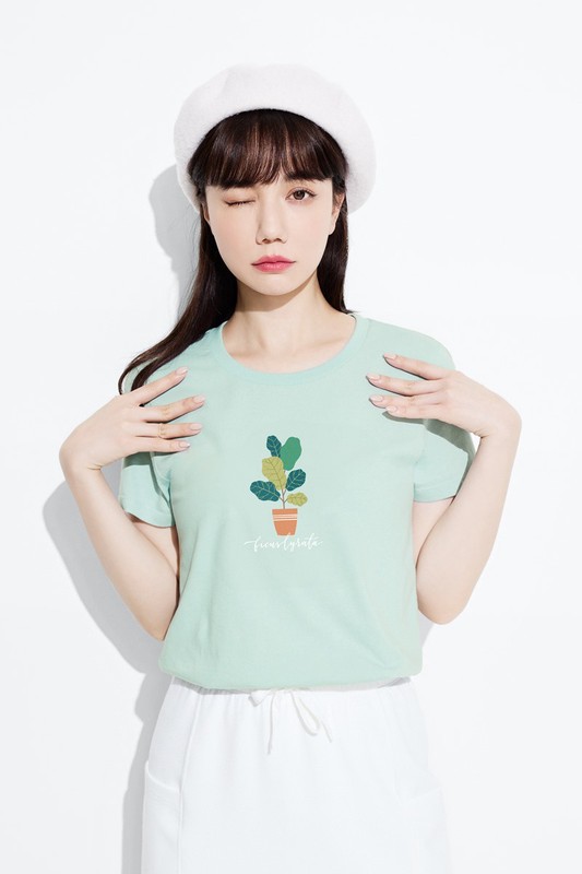 植物印花T恤-女