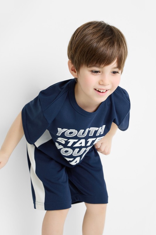 吸排網眼文字印花寬版上衣-童