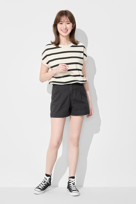 粗紡條紋連袖寬鬆上衣-女