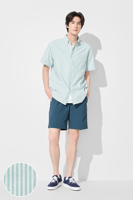 牛津條紋短袖襯衫-男